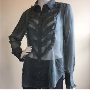 Free People • Sheer Ruffle Button Top